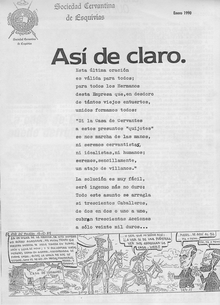 1 GALATEA 050 Enero 1990. Especial Casa de Cervantes. ASI DE CLARO.
